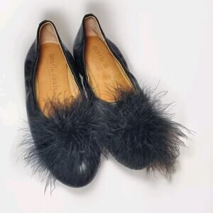 Portia Pom Pom By Gentle Souls Size 6M Black SOFT Leather Slip On Ballet Flats